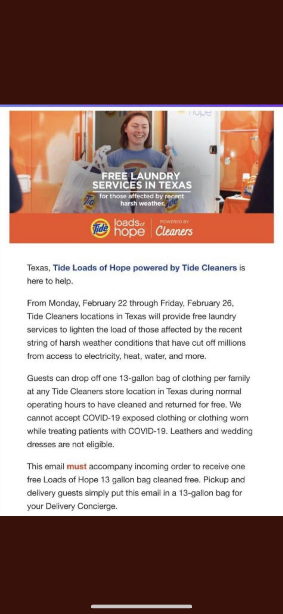 Free Laundry Services from February 22nd - February 26th